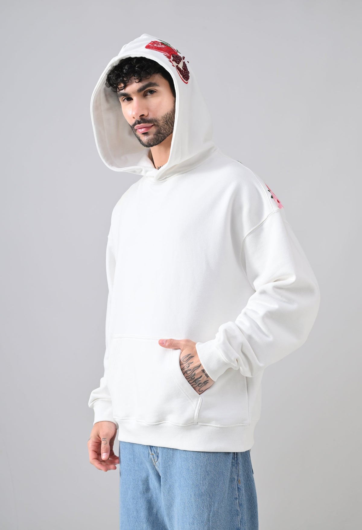 Pom Drip Hoodie White