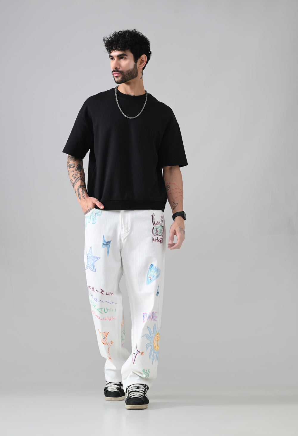 Scribble Theory Jeans-Canvas White