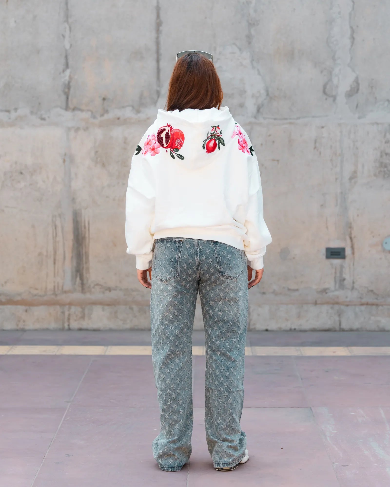 From our new shoot: the Pom Drip Hoodie White, styled with The Tiger Ascension.