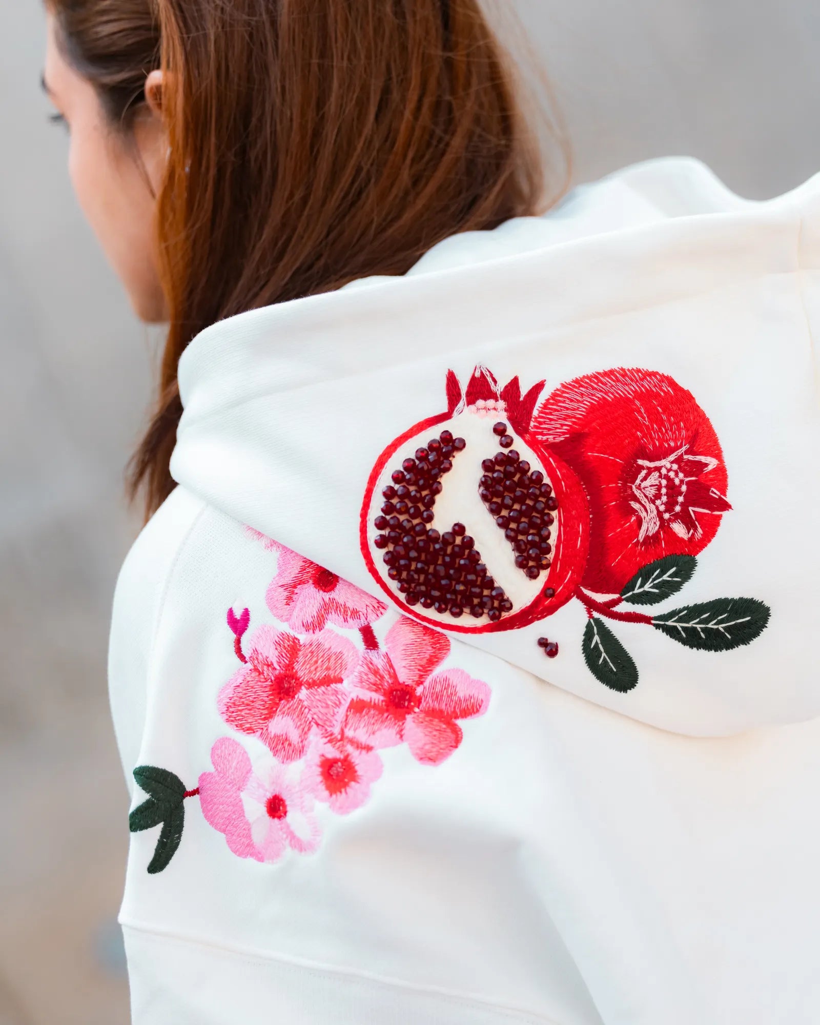From our new shoot: the Pom Drip Hoodie White, styled with The Tiger Ascension.
