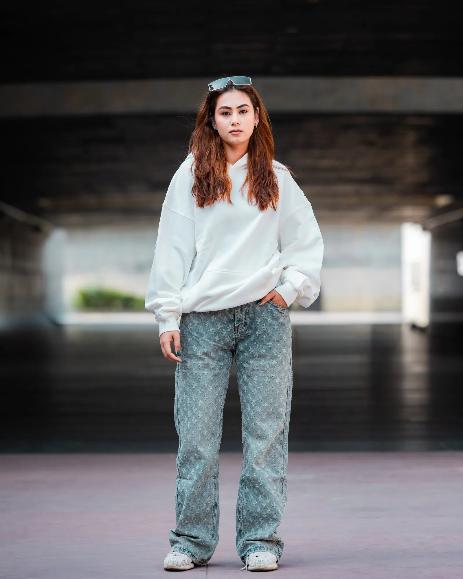 From our new shoot: the Pom Drip Hoodie White, styled with The Tiger Ascension.